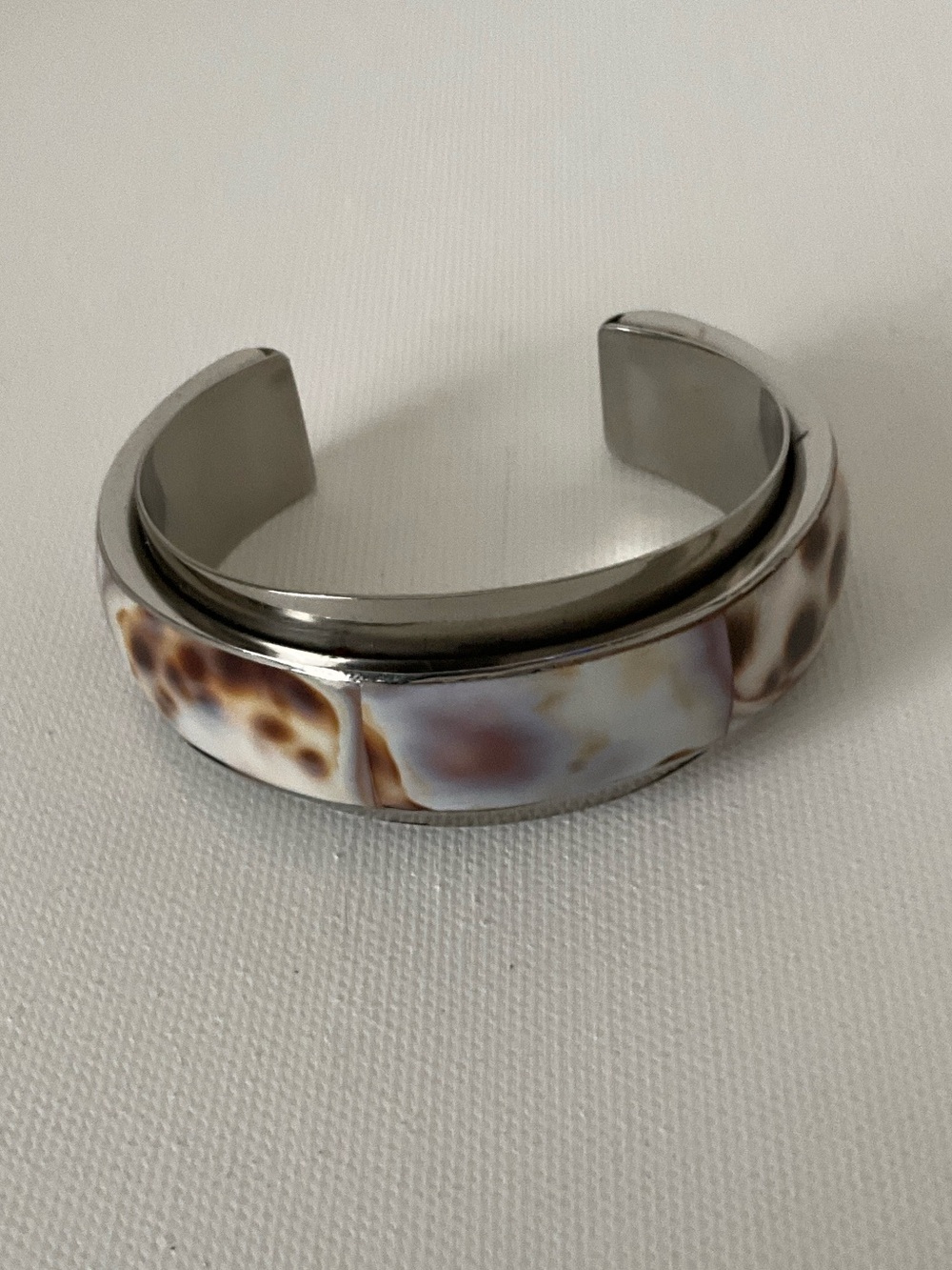 Shell Inlay Tiger Cowry Shell Silver Cuff Bracelet